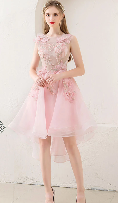 PINK TULLE LACE SHORT DRESS, PINK HOMECOMING DRESS cg2751