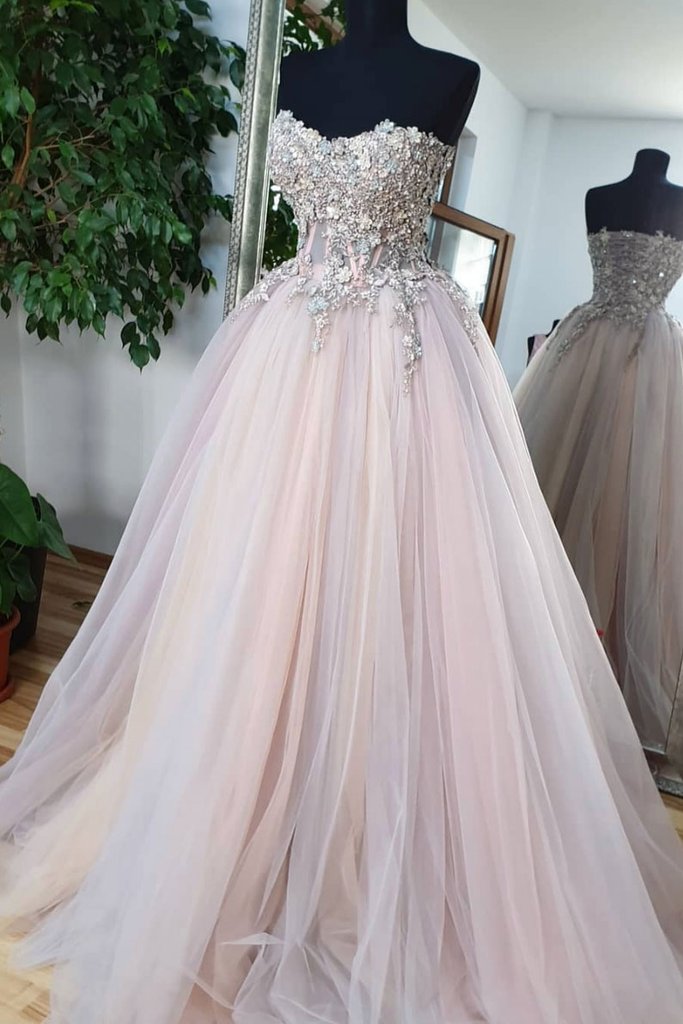 UNIQUE SWEETHEART TULLE LACE LONG PROM DRESS, TULLE LACE EVENING DRESS cg2753