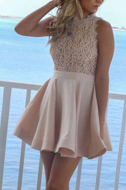 Sleeveless Party Dress,Homecoming Dress With Lace cg282