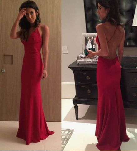 Sexy Mermaid Long Red prom Evening Dress with Cross Back cg2831
