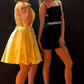 simple tie back short yellow homecoming dresses cg2837
