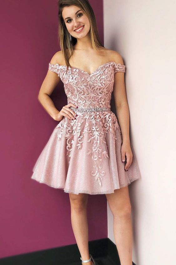 2019 short homecoming dresses, off the shoulder short pink homecoming dresses party dresses cg2840