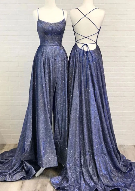 Blue satin long prom dress, blue evening dress cg2868