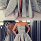 long silver prom dresses strapless corset satin split evening gowns cg2903