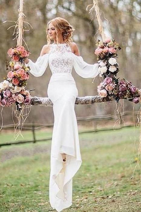 Unique Design Lace Top Long Sleeves Mermaid Long Wedding prom Dress cg2904