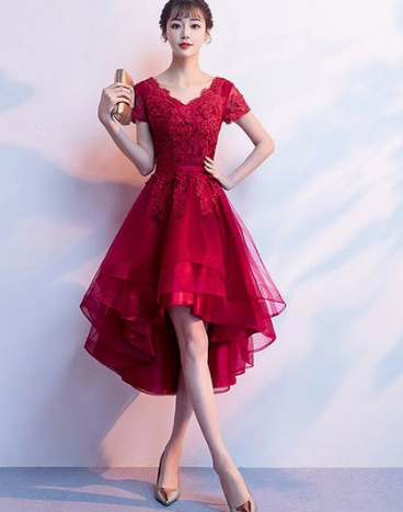 Cute v neck tulle lace short dress, homecoming dress cg2913