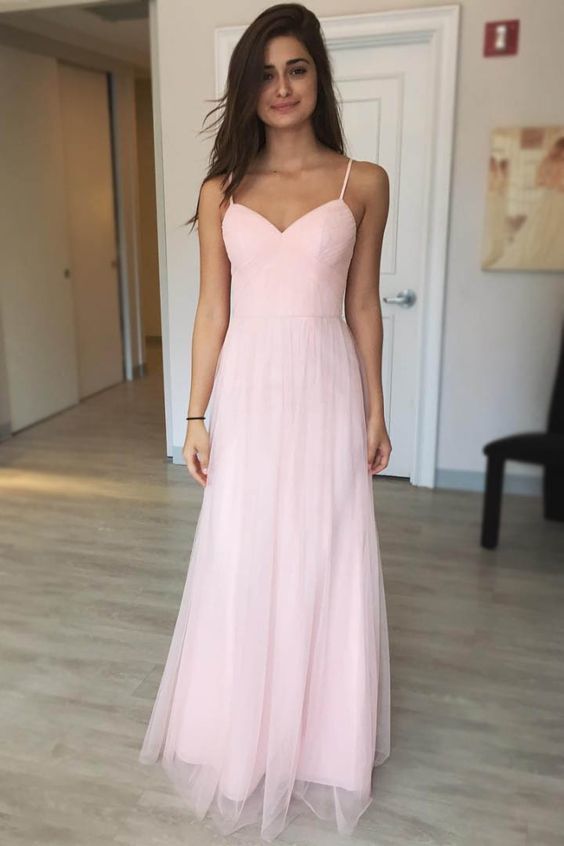 Pink Chiffon Prom Dress, Long Prom Dresses, Spaghetti Straps A-line Prom Dresses cg2964