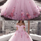 Blush Pink Tulle Off Shoulder Ball Gown Wedding Dresses Floral Flowers Beaded prom gown cg3003