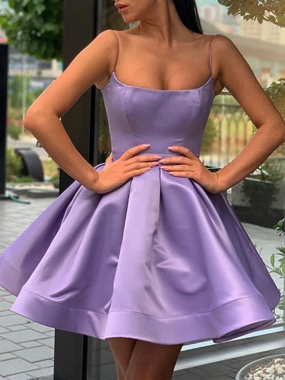 A Line Spaghetti Straps Short Purple Dresses, Short Purple Formal Homecoming Dresses cg3021