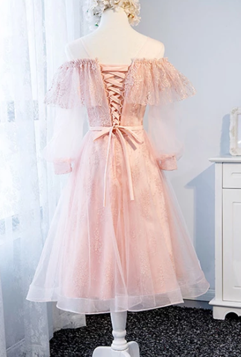 Pink tulle lace short dress, homecoming dress cg3025