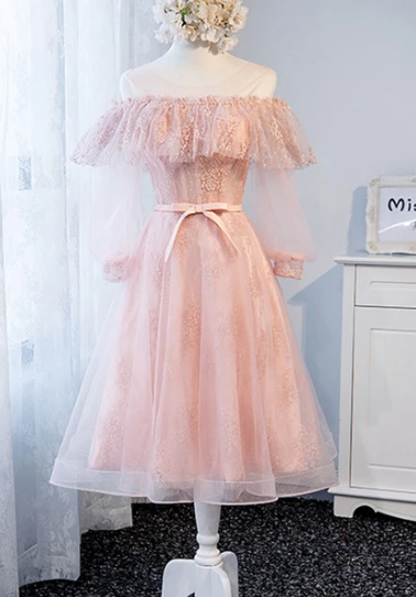Pink tulle lace short dress, homecoming dress cg3025