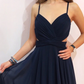 Dark blue chiffon long prom dress, evening dress cg3031