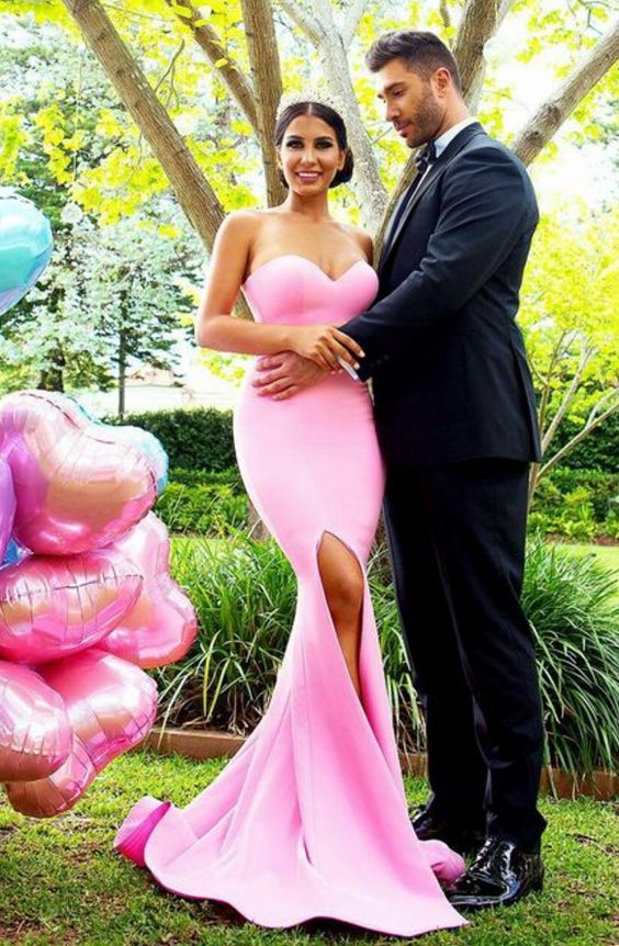 Pink Prom Dresses, Sexy Sweetheart Split Side evening dresses prom dresses cg3064
