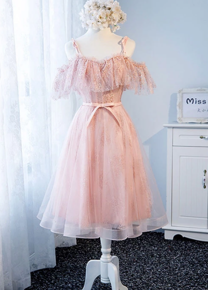 PINK TULLE LACE SHORT DRESS, PINK TULLE LACE HOMECOMING DRESS cg3101