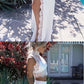 White Two Piece A Line Sweep Train Jewel Neck Long Sleeve Lace Side Slit Prom Dress,Party Dress cg3106