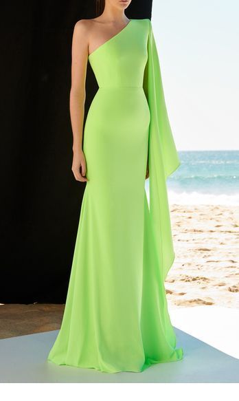 green prom dress ,one shoulder prom gown cg3117