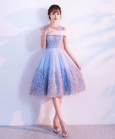 Blue lace short dress, blue lace short homecoming dress cg3135