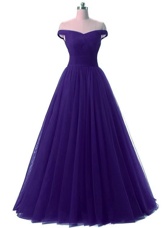 Beautiful Tulle Off Shoulder Party Dress, Lace-Up Long Junior Prom Dress cg3165