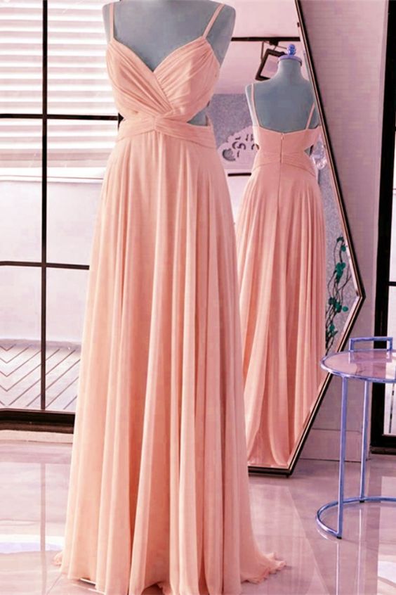 Ruched V Neck Floor Length Chiffon Prom Dresses cg3226