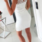 White Patchwork Lace Cut Out Round Neck Mini homecoming Dress cg3283