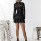 A-line Black Lace Hollow Out Party homecoming Dress with Long Sleeves cg3286