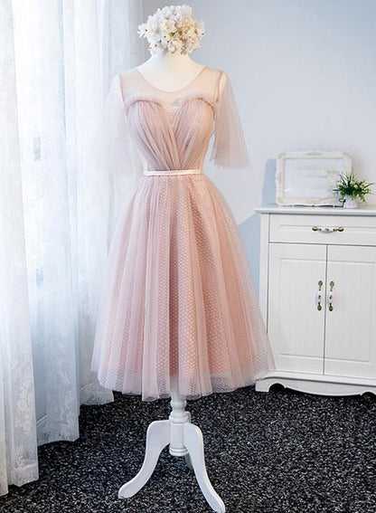 Pink tulle short homecoming dress, bridesmaid dress cg3289