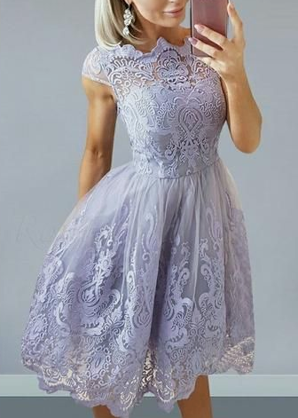 A-Line Bateau Cap Sleeves Lilac Homecoming Dress with Appliques cg3371