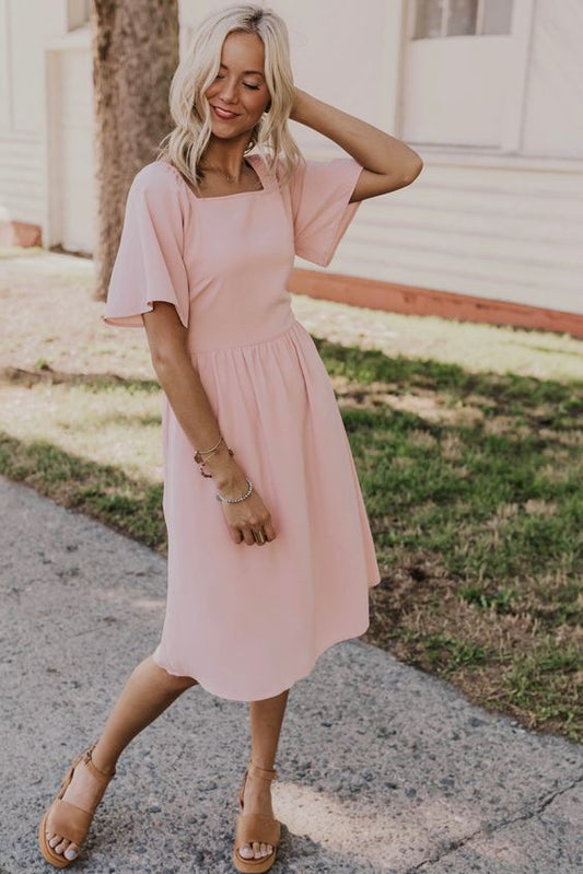 pink homecoming dress with short sleeve cg3406