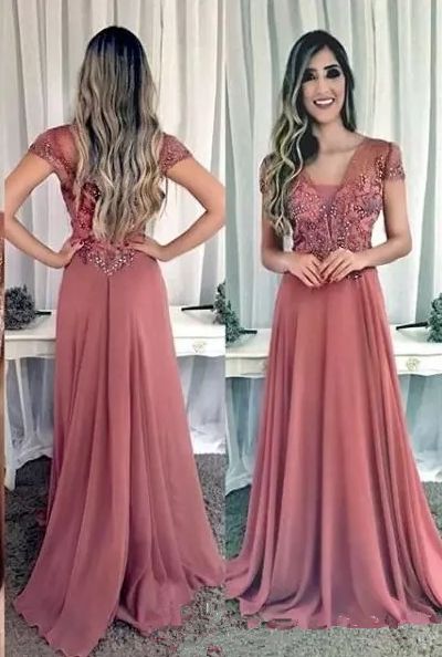 Cap Sleeves Beaded Crystals Evening prom Dresses cg3427
