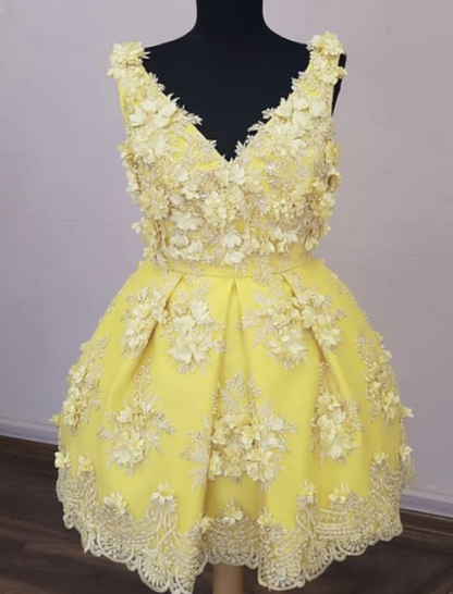 cute yellow homecoming lace dresses cg3448
