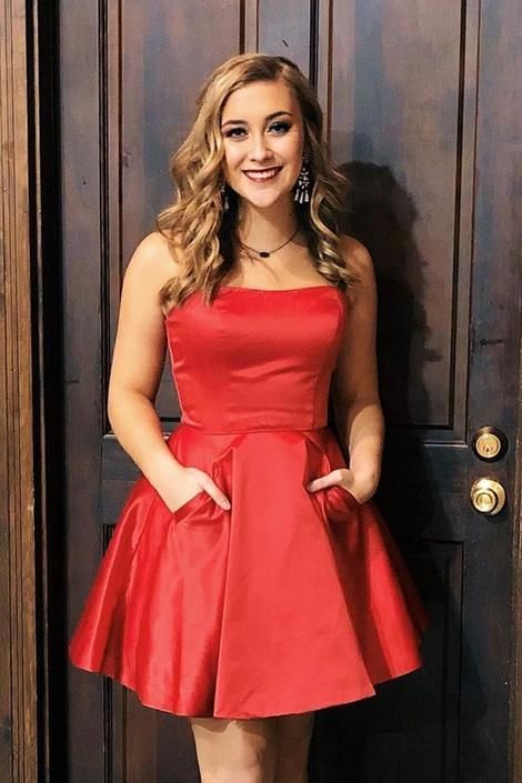 Cute A-Line Strapless Red Short Homecoming Dress cg3468