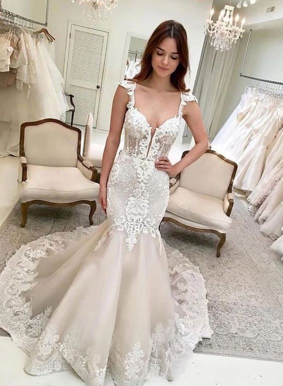 Mermaid lace tulle long prom dress, evening dress  cg3486