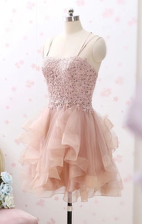 Spaghetti Straps Lace Tulle Mini Homecoming Dress Vintage Party Formal dress cg3498