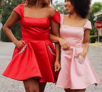 Cap Sleeves Satin Mini Homecoming Dress Red/ Pink Cocktail Party Dress cg3546