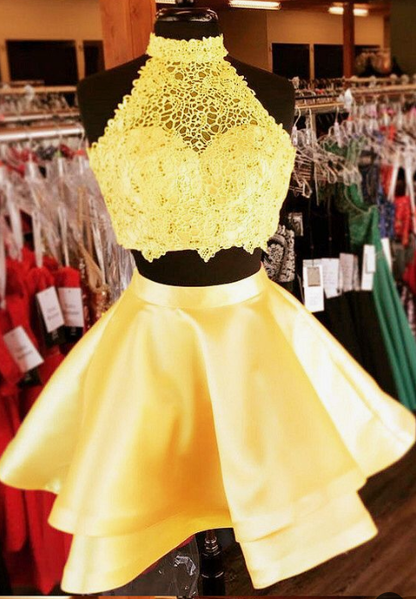 two piece homecoming dress,short dresses,yellow homecoming dresses cg3551
