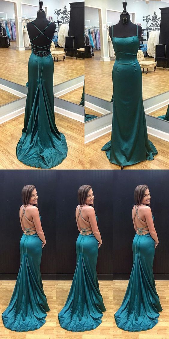 Sexy Straps Mermaid Long Dark Teal Prom Dress Evening Dress  cg3556