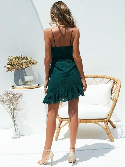 Stunning Lace Tight Asymmetry Dark Green Short Formal homecoming Dress cg3580