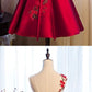 Burgundy Satin Homecoming Dresses with Applique cg363