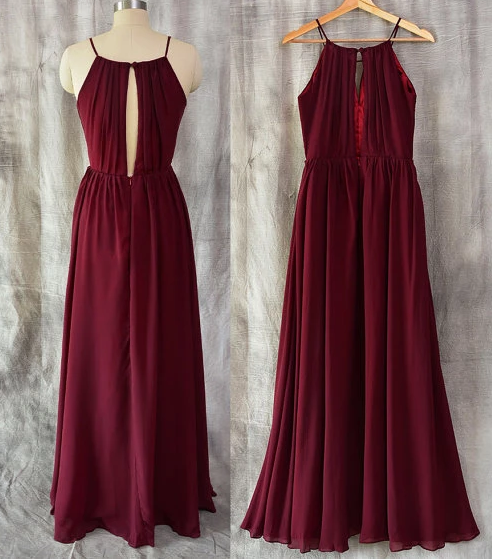 Charming Chiffon Wine Red Round Neckline Party prom Dress, Beautiful Bridesmaid Dress cg3634