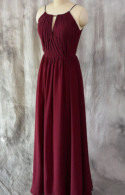 Charming Chiffon Wine Red Round Neckline Party prom Dress, Beautiful Bridesmaid Dress cg3634