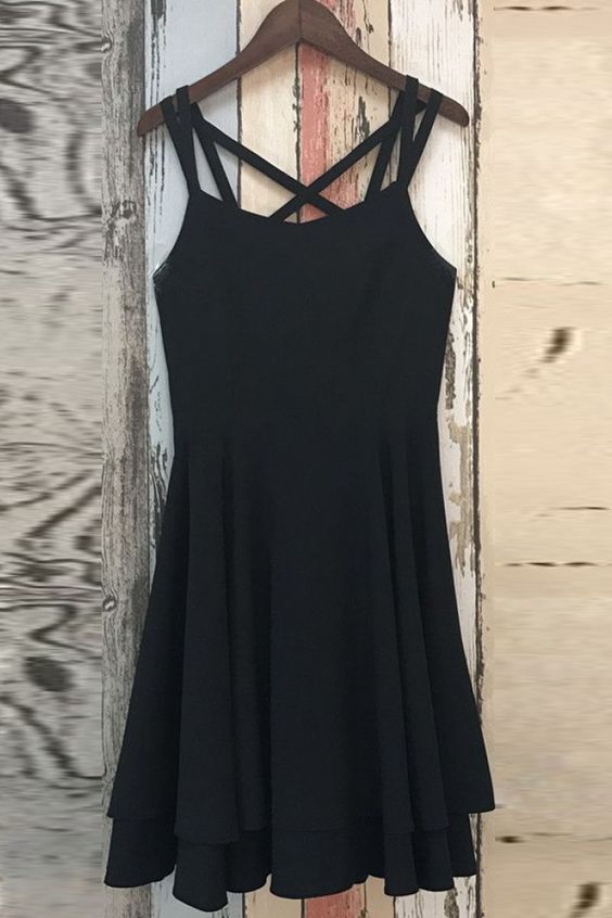 A-Line Criss-Cross Straps Spandex Little Black homecoming Dress cg3666