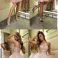 A-Line Spaghetti Straps Pink Homecoming Dress with Beading cg3672