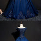 Blue tulle lace off shoulder long prom dress blue tulle lace evening dress cg3718