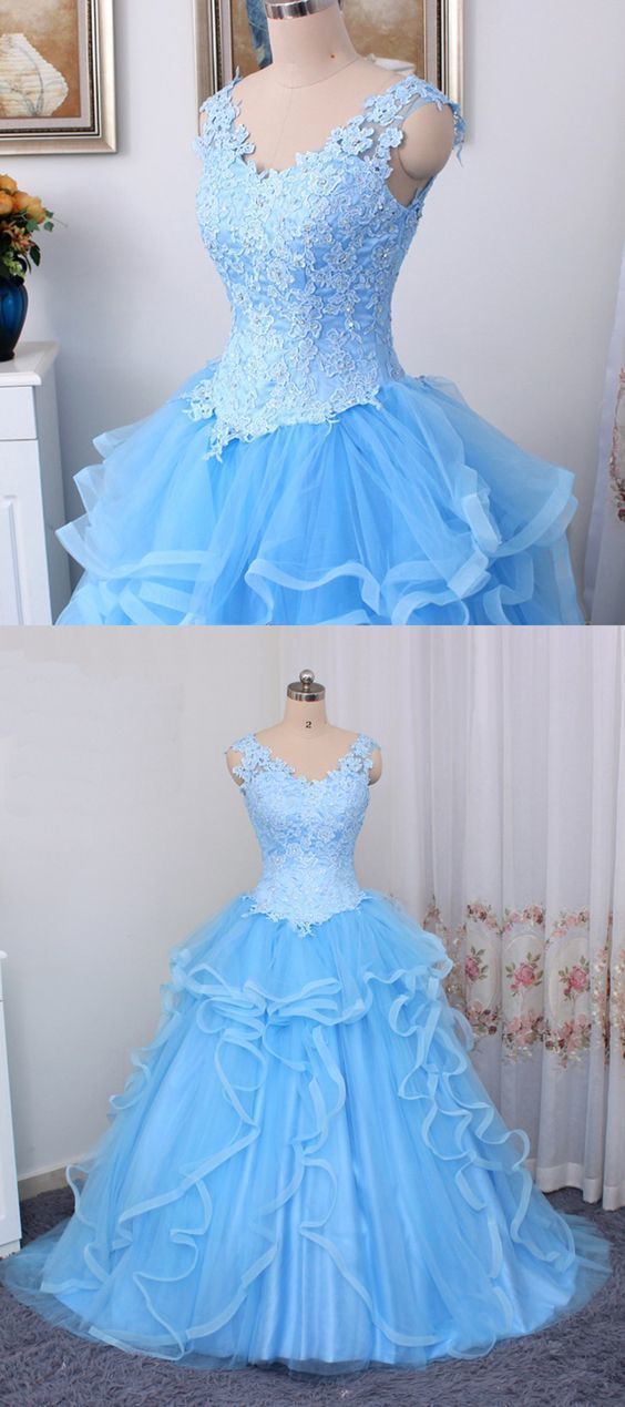 Gorgeous Blue Sweet 16 Dress 2019, Ball Gown Blue prom Dress  cg3739