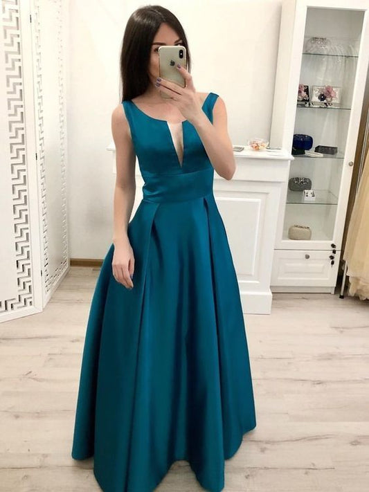 Elegant A Line Satin Long Pleated Prom Dresses, Formal Dresses, Evening Dresses, Graduation Dresses cg3746