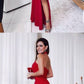 Halter Red Mermaid Backless Sexy Slit Prom Dresses cg3755