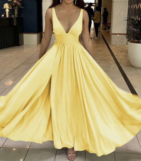long yellow bridesmaid prom dresses plunge v neck cg3768
