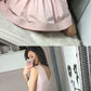 Cute pink round neck satin short dress, homecoming dress cg3770