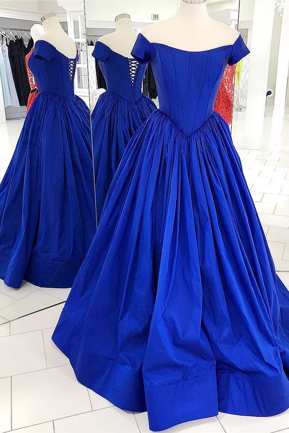 Off the Shoulder Royal Blue Ball Gown prom dress with Cap Sleeves cg3816