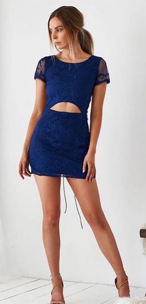 sexy mini cocktail party dresses, cheap lace short homecoming dresses, simple navy blue short homecoming dresses cg3825